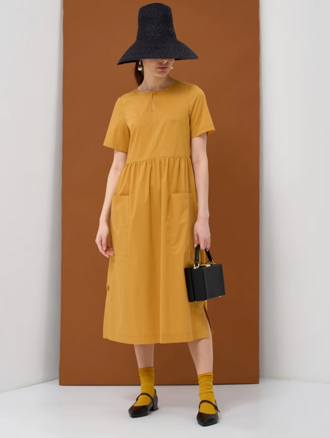 Платье хлопок OD-795-3 с планкой горчица