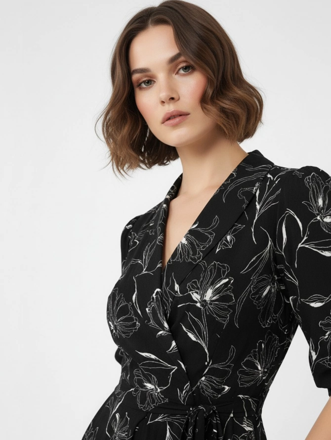 Платье с шалевым воротником OD-811-1 черный