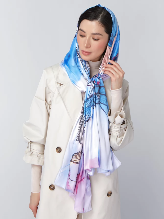 Палантин женский с авторским акварельным рисунком