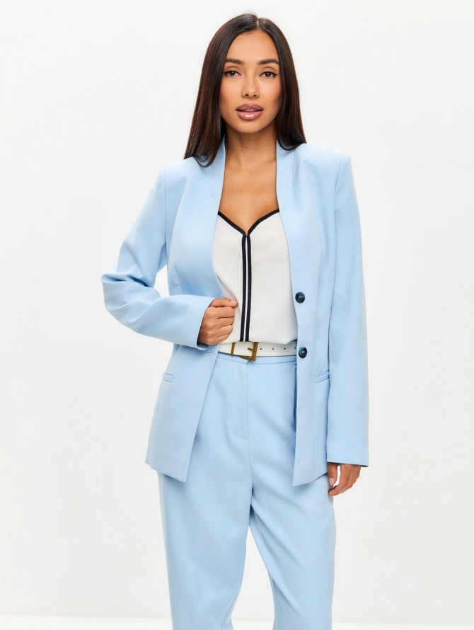 Жакет без воротника голубой