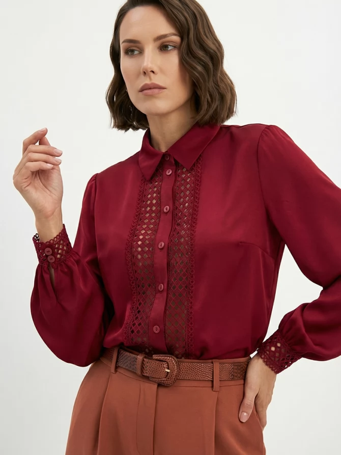 Блузка с кружевом OD-808-2 бордовый
