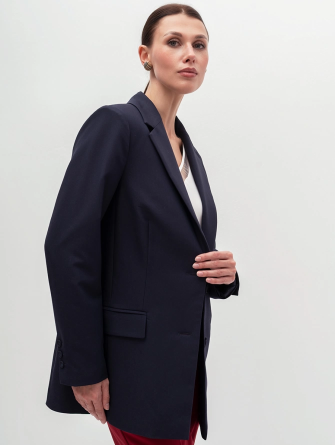 Жакет длинный прямого силуэта т.синий