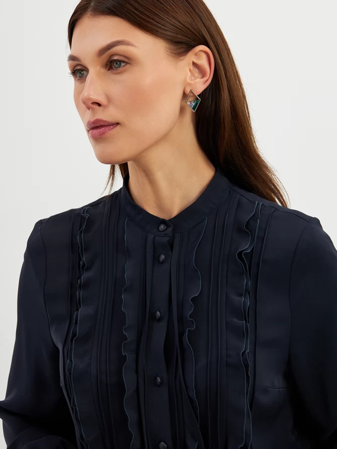 Блузка с рюшами OD-976-2 темно-синий