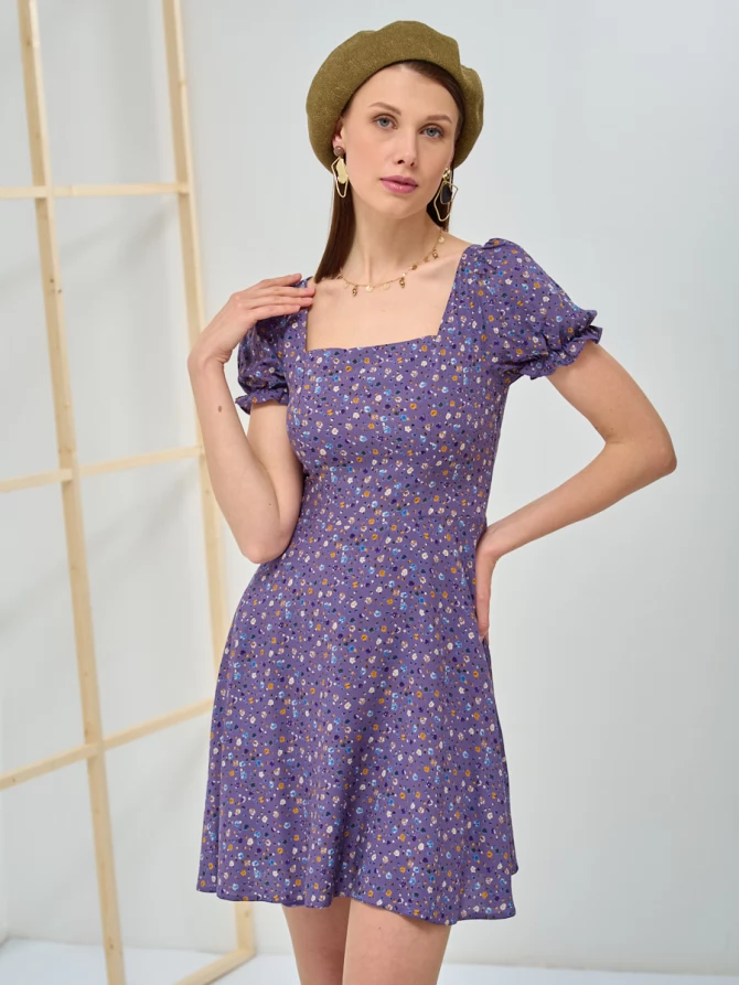 Платье на резинке с цветочным принтом