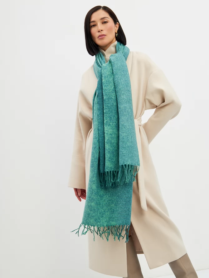 Палантин женский двусторонний с градиентом бирюза-мята