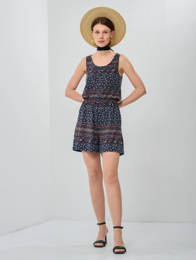 Комбинезон короткий с принтом на резинке