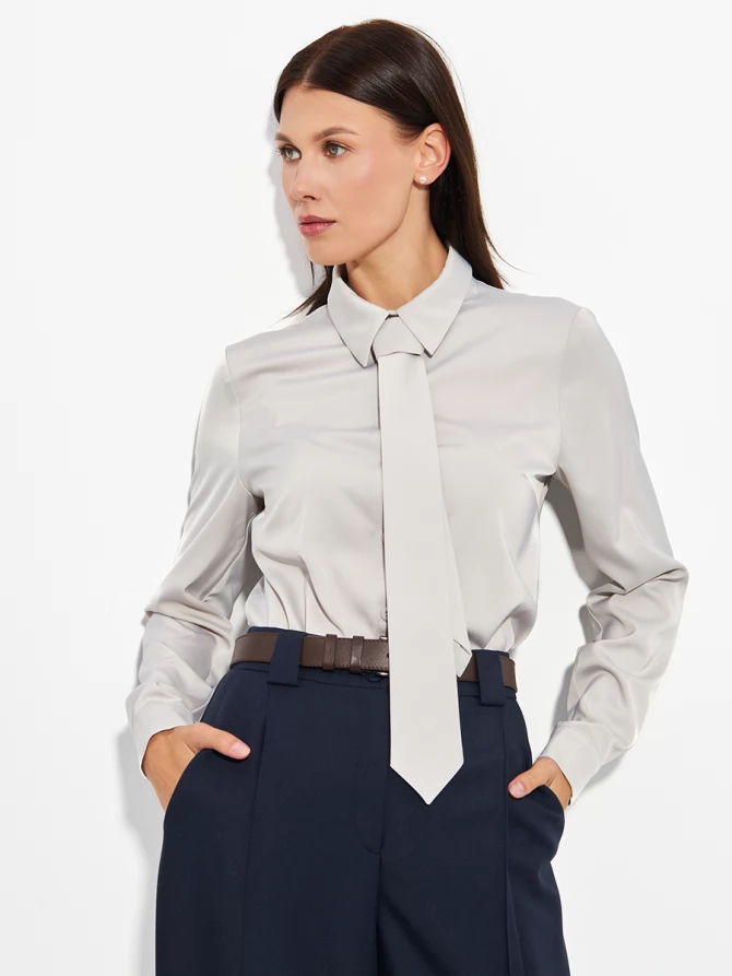 Блузка с галстуком  OD-881-8 серо-коричневый