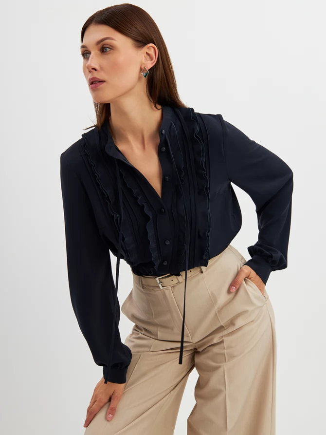 Блузка с рюшами OD-976-2 т.синий