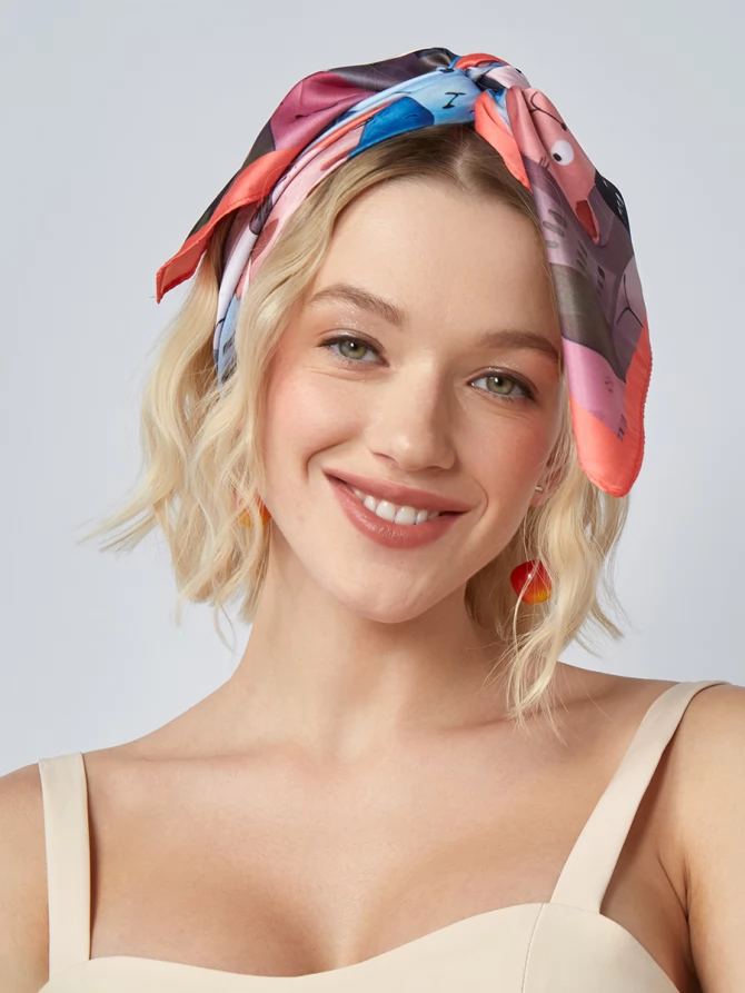 Платок женский с авторским принтом 'Веселые кошки' KSH16-67-1