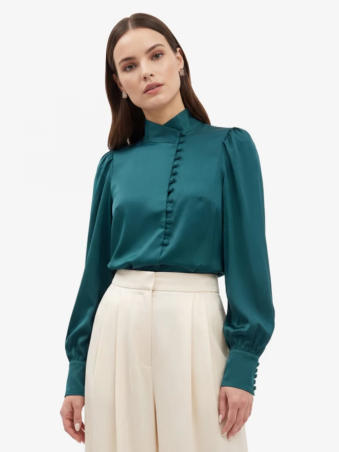 Блуза-косоворотка много пуговиц OD-55O-13 морская волна