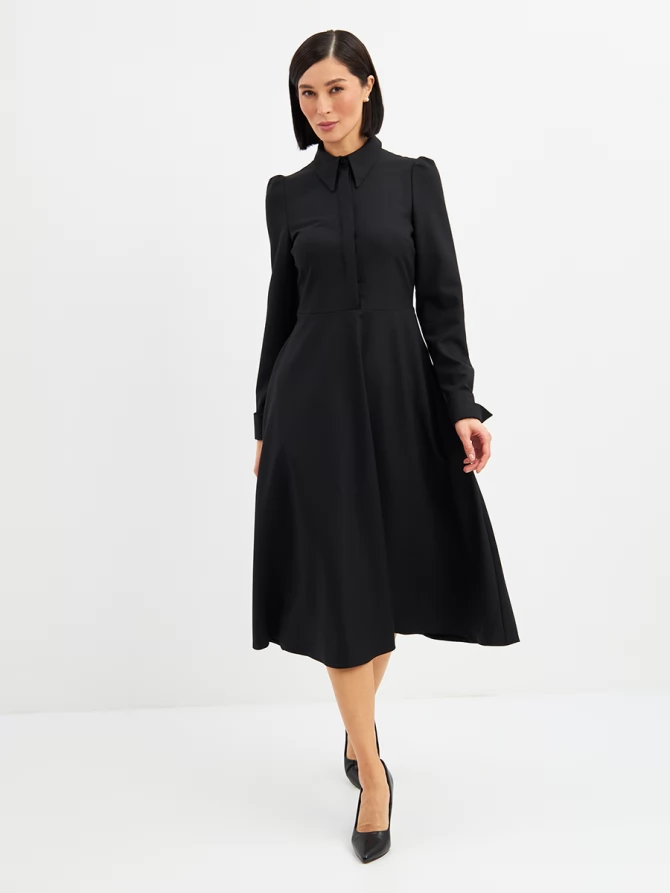 Платье с кружевным воротником потайная планка OD-886-1 черный