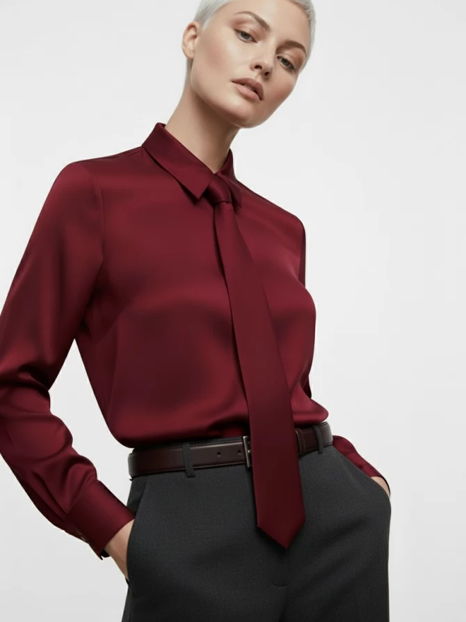 Блузка с галстуком  OD-881-6 бордовый