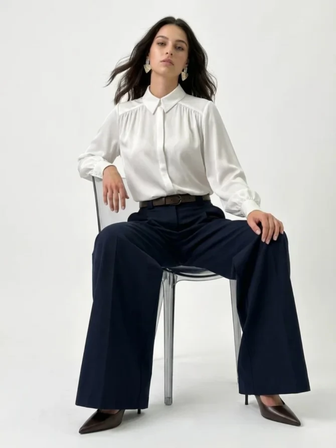 Блузка со сборкой и съемной пуговицей OD-971-1 белая