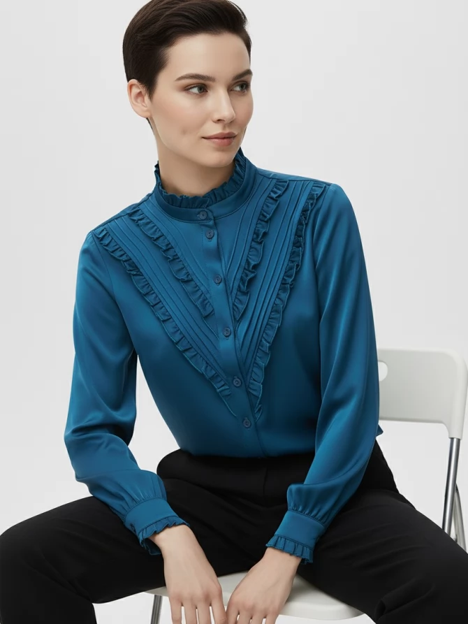 Блузка с рюшами OD-884-2 морская волна