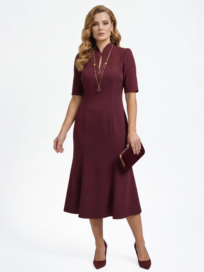 Платье воротник-капля OD-761-3  бордо