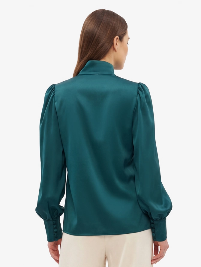 Блуза-косоворотка с множеством пуговиц, цвет морская волна