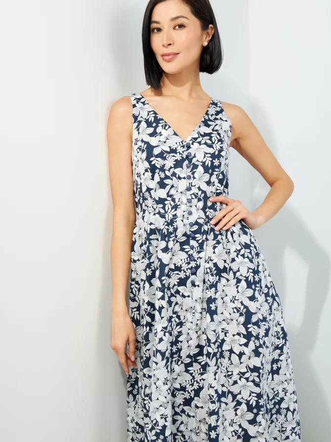 Платье из хлопка с кружевом OD-925-2 крупные белые цветы на синем