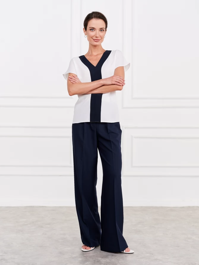 Блузка с контрастной отделкой OD-859-1 белый+синий