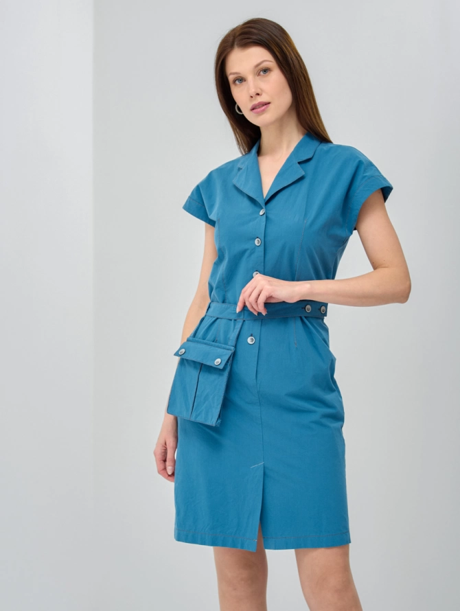 Платье-рубашка из хлопка с поясом-сумкой