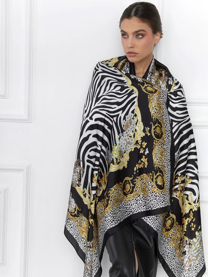 Палантин с анималистичным и барочным принтом KPR-11-25