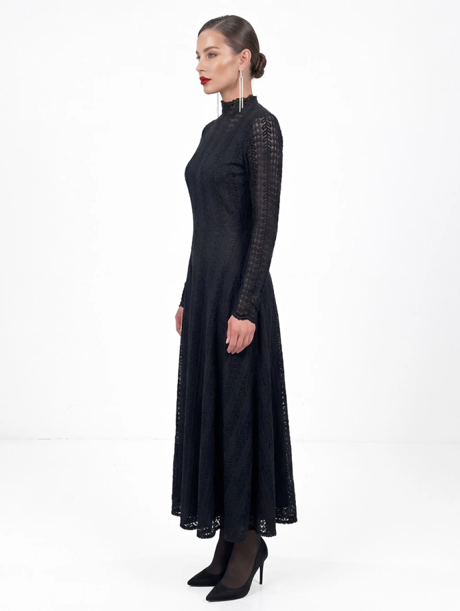 Платье теплое кружевное черное OD-846-5