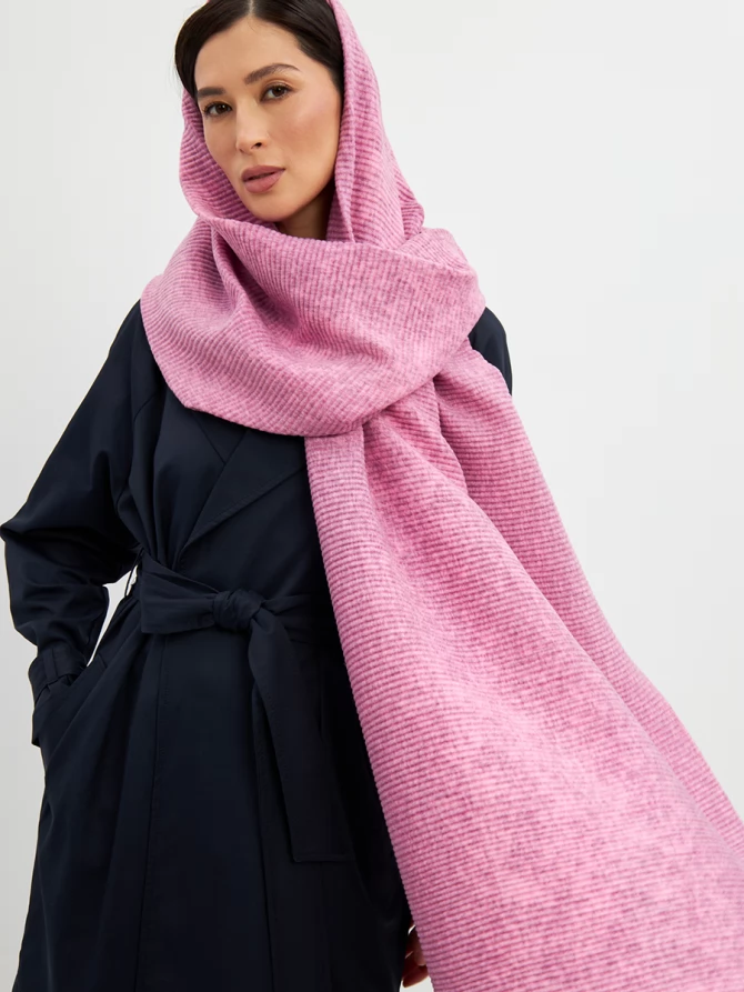 Палантин женский двусторонний меланжевый нежно-розовый