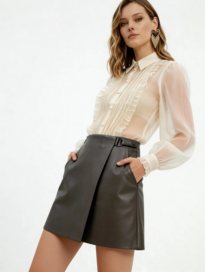 Блузка из органзы со сборкой OD-928-1 молочный