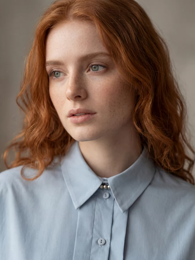 Рубашка со складками  OD-880-2 серо-голубой