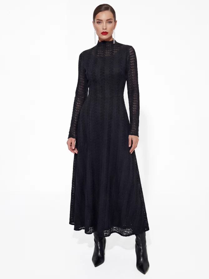 Платье теплое кружевное OD-846-5 черный