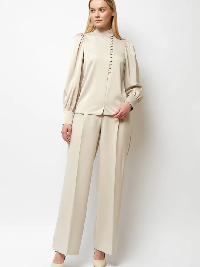 Блуза-косоворотка много пуговиц OD-550-17 светло-коричневый