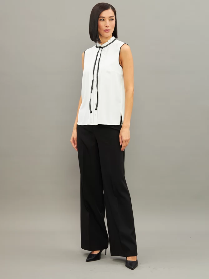 Блузка без рукавов с отделкой из тесьмы OD-973-1 белый