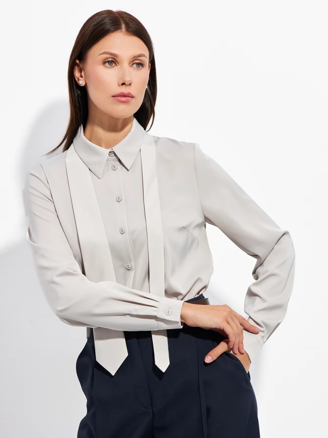 Блузка с галстуком  OD-881-8 серо-коричневый