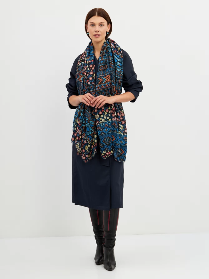 Палантин женский с этническим и цветочным узором