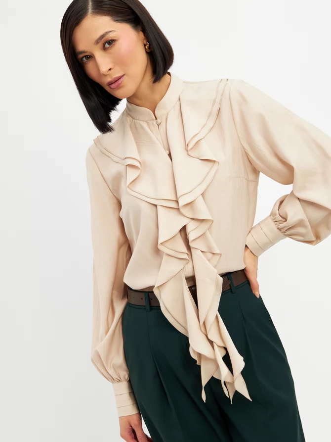 Блузкас отлетными рюшами OD-914-1 бежевый