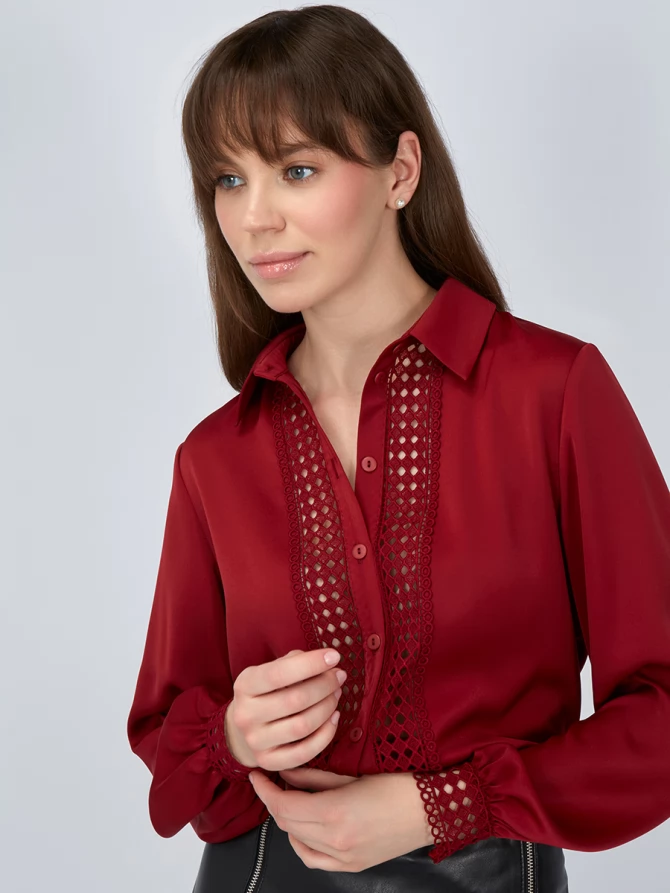 Блузка с кружевом OD-808-2 бордовый