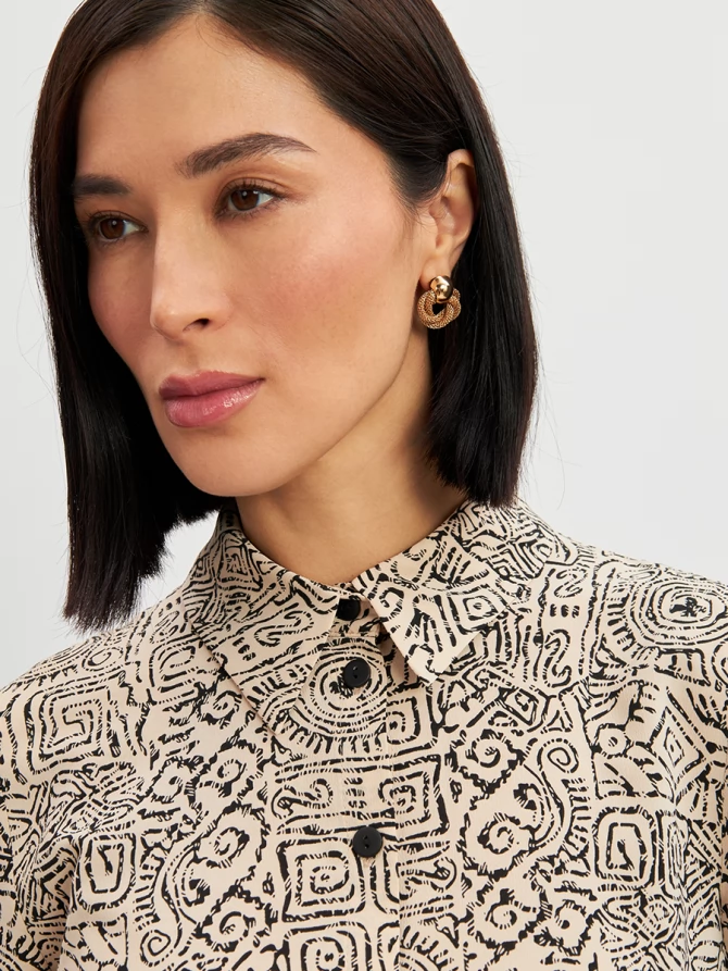 Блузка из шифона OD-887-2 бежевый с черным