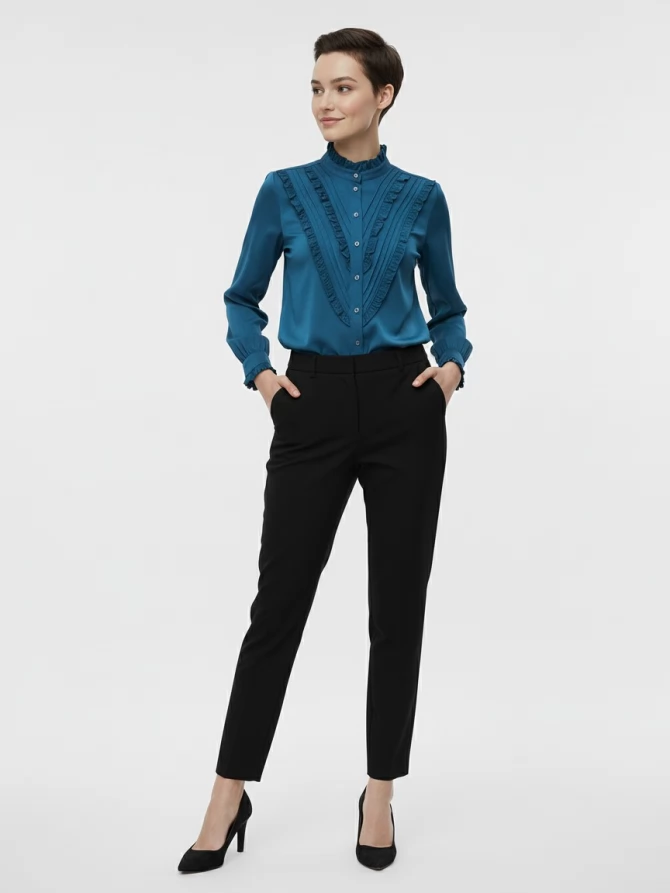 Блузка с рюшами OD-884-2 морская волна