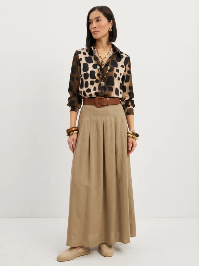 Блузка из атласной ткани OD-887-5 леопард коричневый с хаки