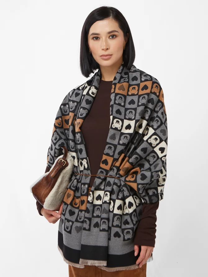 Палантин женский с принтом "Медвежата и Сердца"