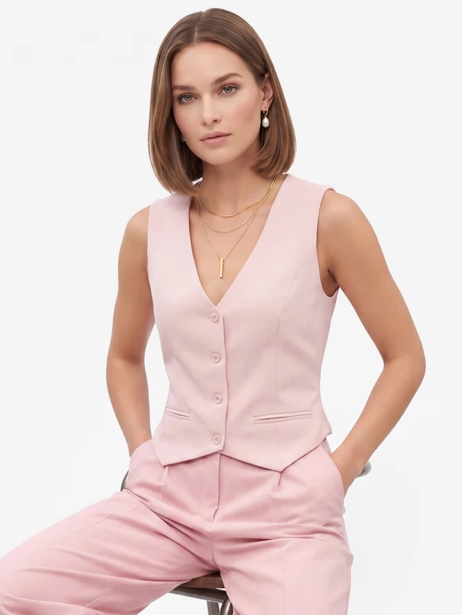 Жилет из костюмной ткани OD-920-3 розовый