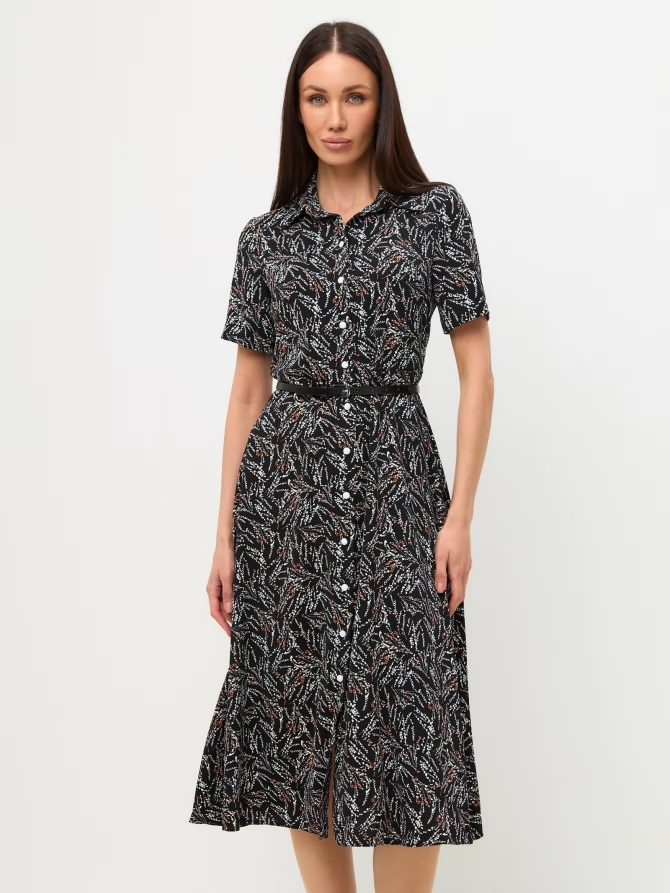 Платье-халат OD-873-1 черное с белыми ветками
