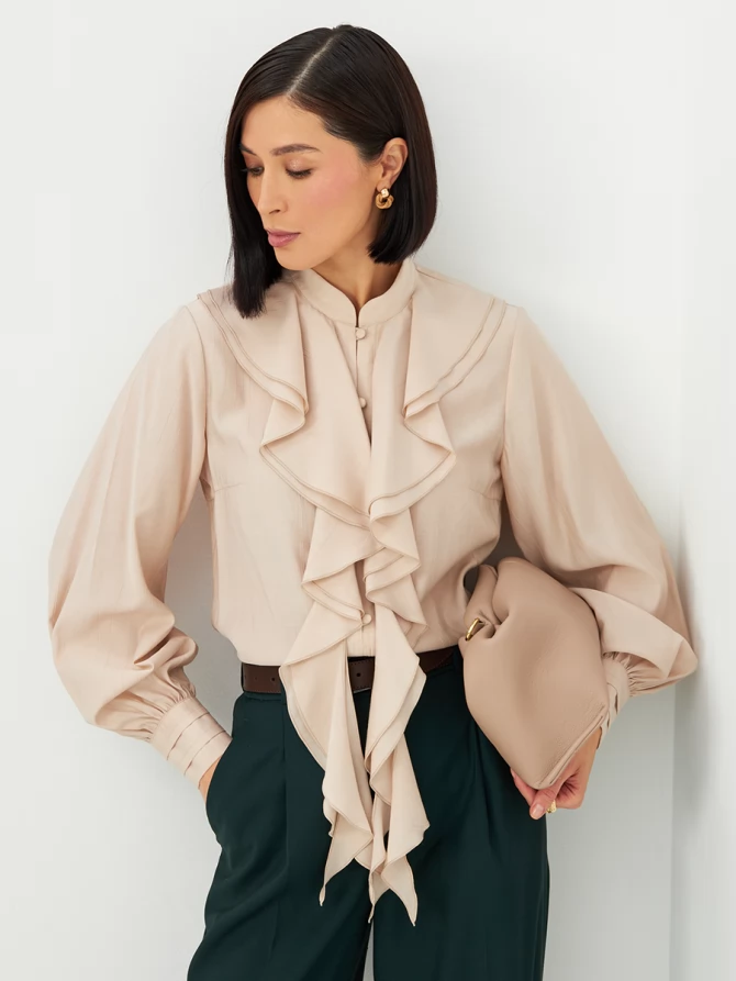 Блузкас отлетными рюшами OD-914-1 бежевый