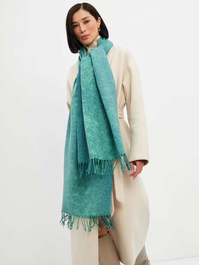 Палантин женский двусторонний с градиентом бирюза-мята