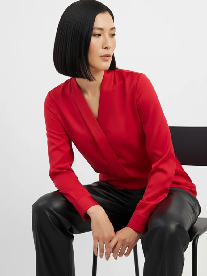 Блузка из сатина с V вырезом OD-8071-4 красный