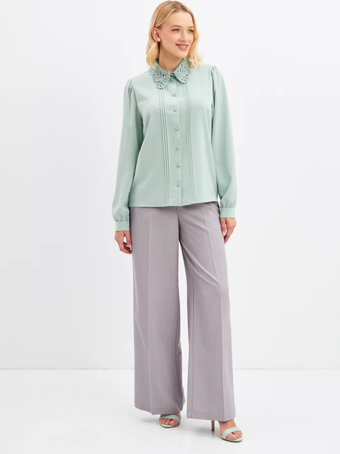 Блузка с воротником из кружева и защипами OD-913-4 св.зеленый