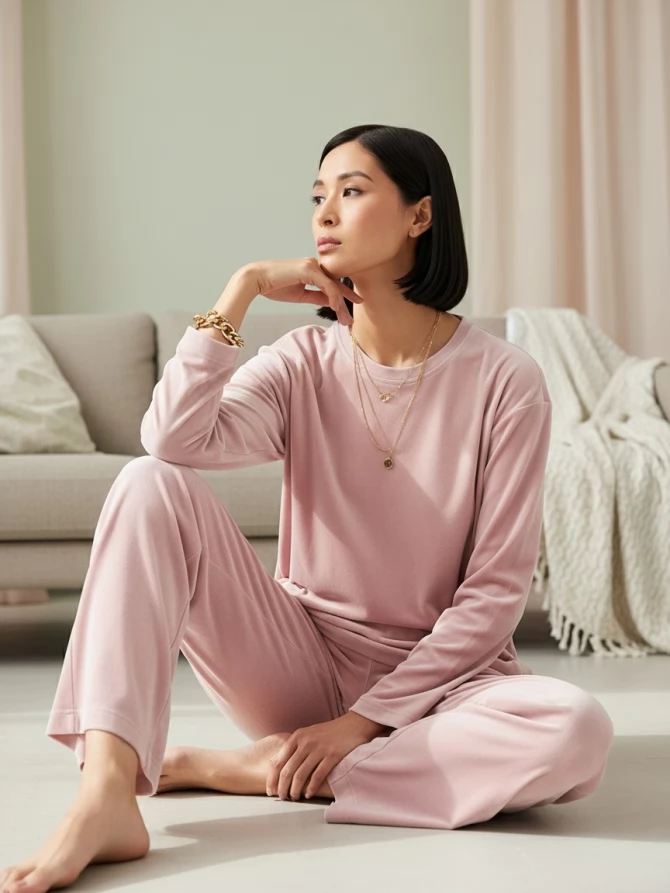 Костюм из велюра со съемным капюшоном и резинкой в комплекте OD-1009-1 розовый