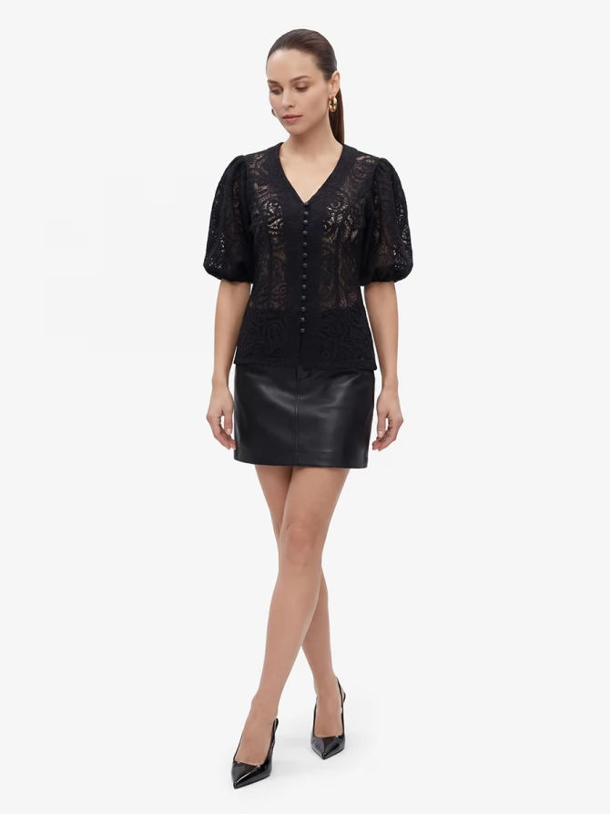 Блузка из кружева с коротким рукавом OD-1038-2 черный