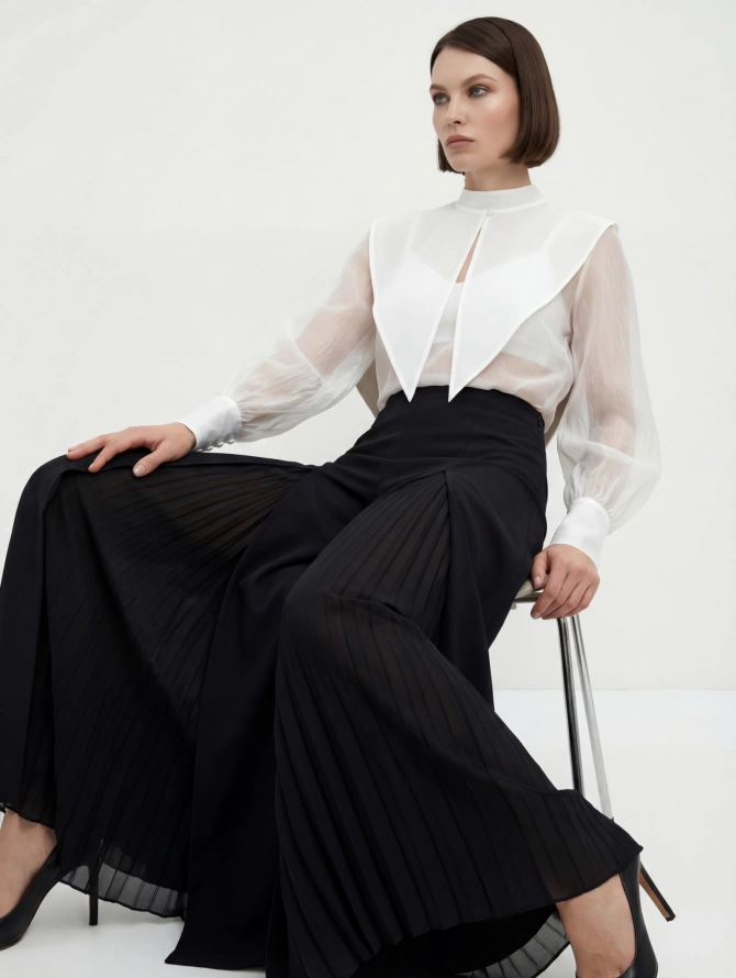 Блузка из органзы со съемным воротником OD-930-1 синий