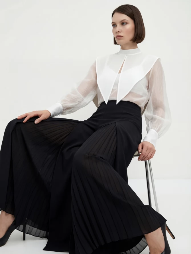 Блузка из органзы со съемным воротником OD-930-1 синий