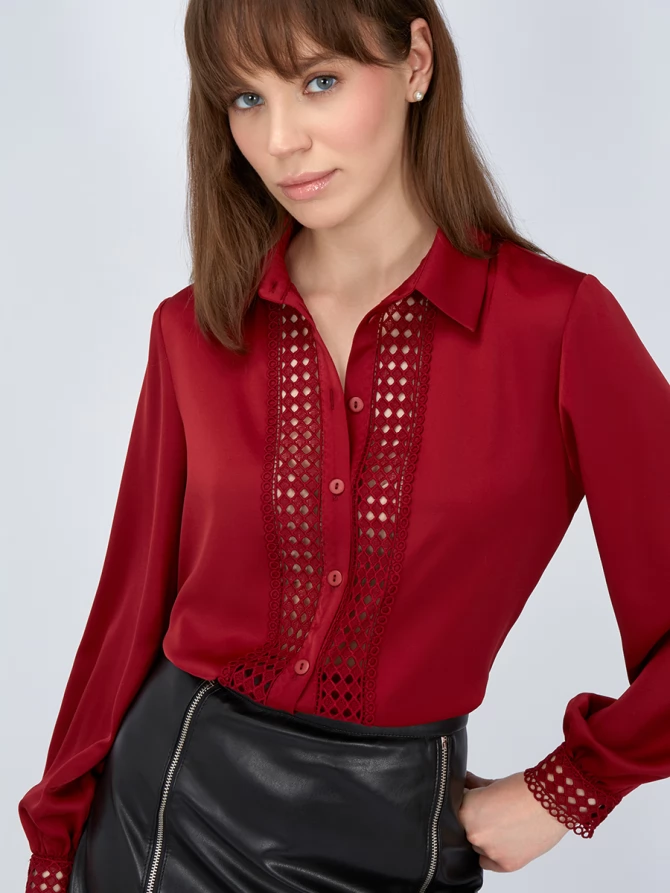 Блузка с кружевом OD-808-2 бордовый